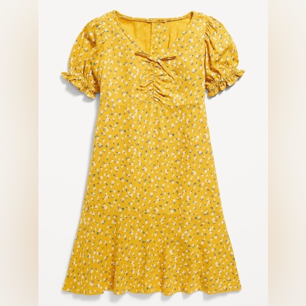 OLD NAVY Girls Fit & Flare Yellow Floral Crepe Dress Size XS